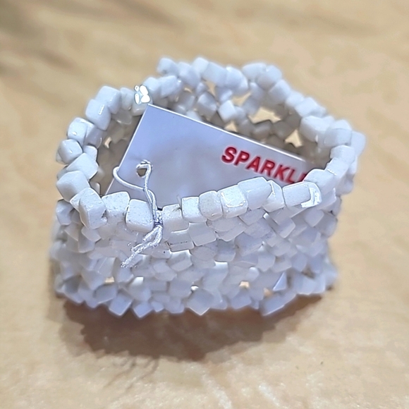 Women's Bracelet, White Stones, Stretchy - Picture 2 of 3